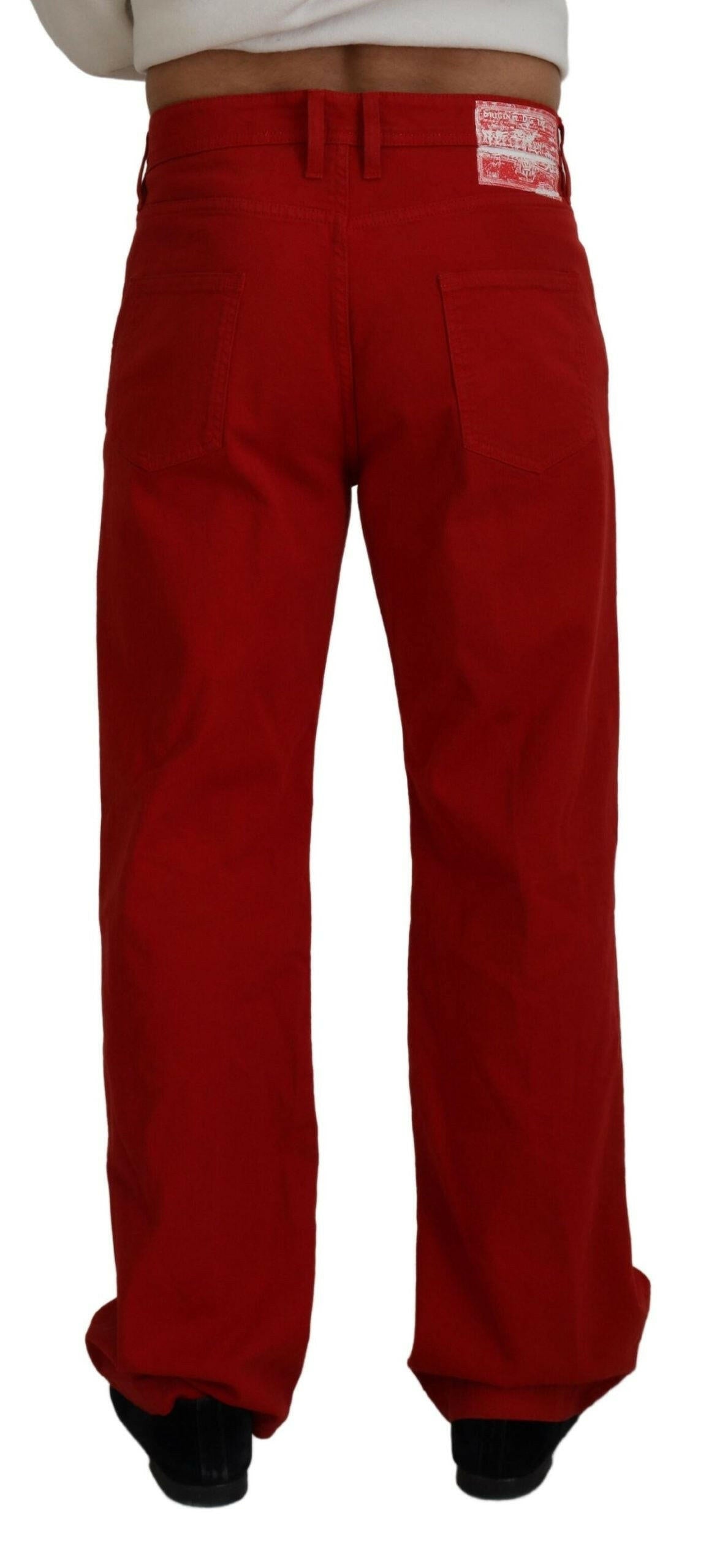 Dolce & Gabbana Red Cotton Straight Fit Men Denim Jeans