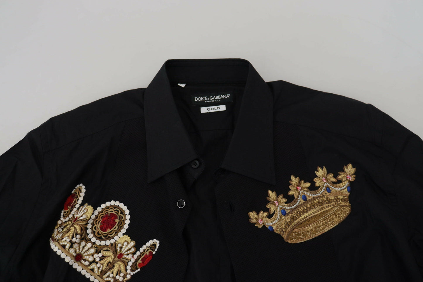 Chemise habillée noire élégante coupe slim Dolce &amp; Gabbana avec broderie couronne