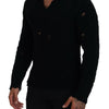 Dolce &amp; Gabbana Schwarzer Strickpullover aus Wolle mit V-Ausschnitt