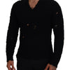 Dolce &amp; Gabbana Schwarzer Strickpullover aus Wolle mit V-Ausschnitt