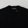 Dolce &amp; Gabbana Schwarzer Strickpullover aus Wolle mit V-Ausschnitt