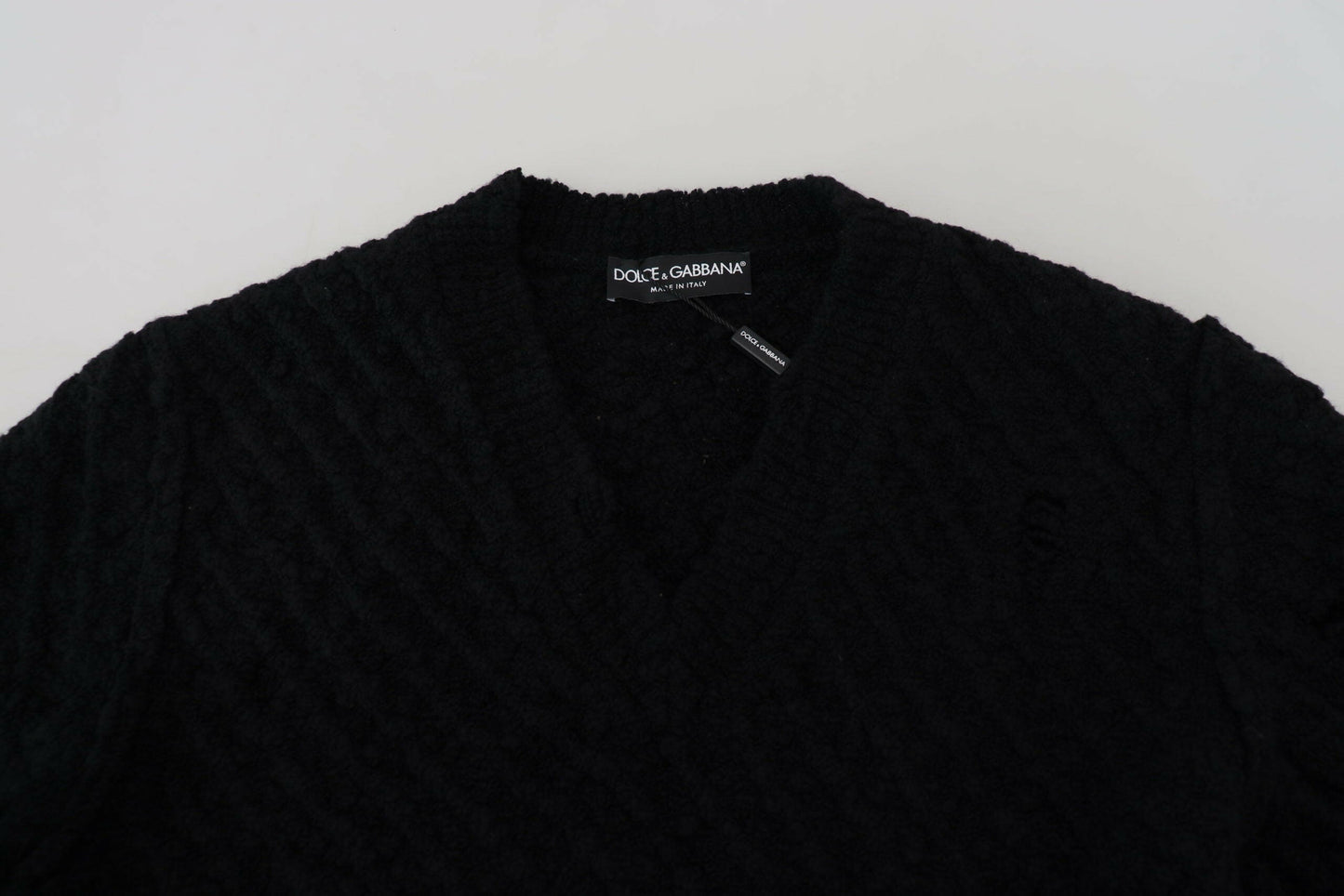 Dolce &amp; Gabbana Schwarzer Strickpullover aus Wolle mit V-Ausschnitt