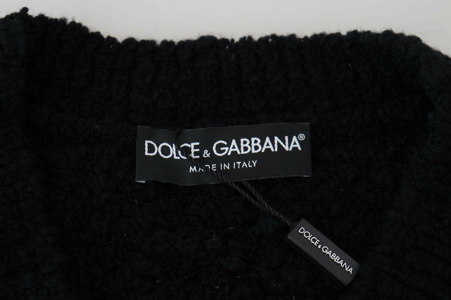 Dolce &amp; Gabbana Schwarzer Strickpullover aus Wolle mit V-Ausschnitt