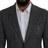 Blazer élégant en laine grise Dolce &amp; Gabbana avec broderie couronne d'abeilles