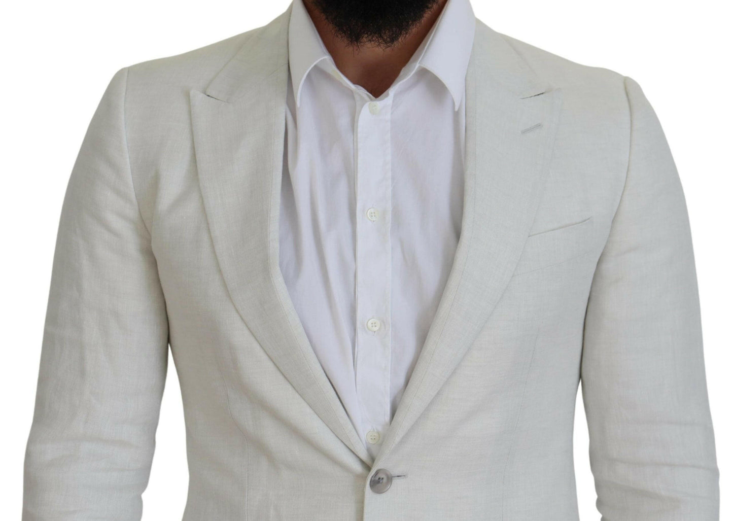 Dolce & Gabbana White Linen Slim Fit Jacket Blazer