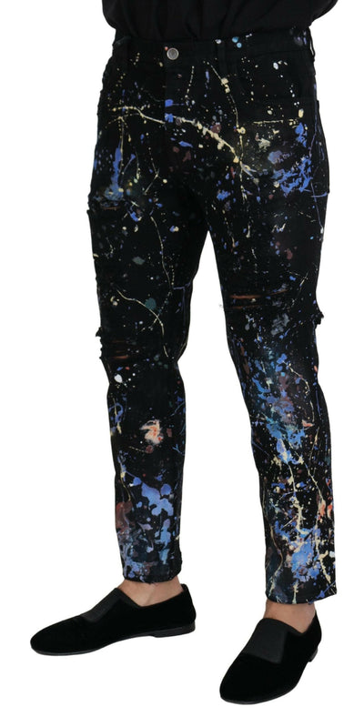 Dolce &amp; Gabbana – Schwarze Jeans aus Baumwoll-Denim mit Farbspritzer-Print