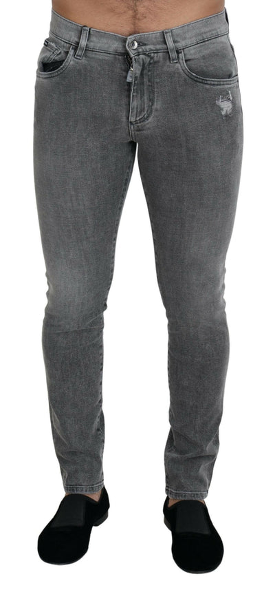 Dolce &amp; Gabbana – Graue Skinny-Jeans aus verwaschener Baumwolle