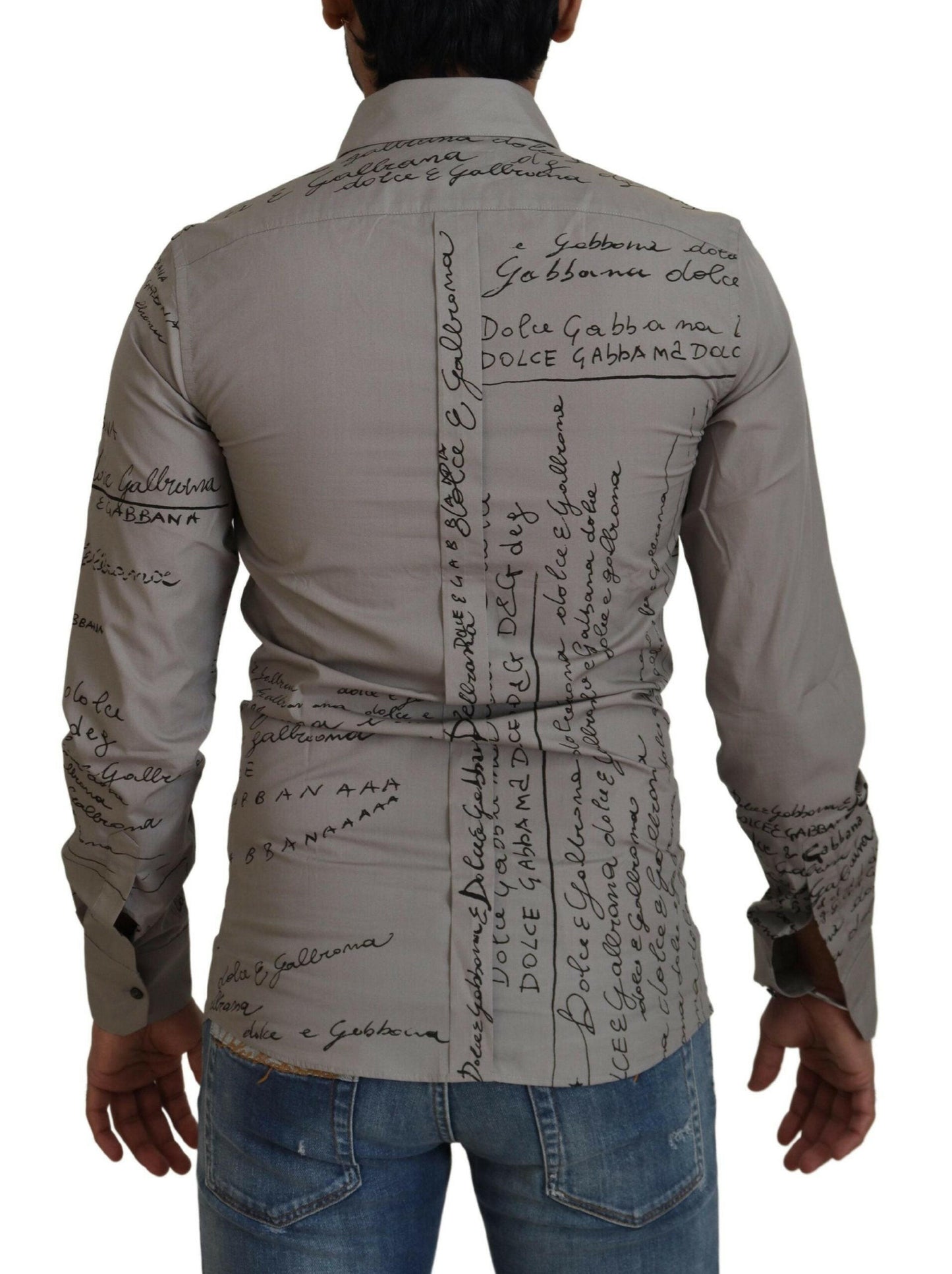 Dolce & Gabbana Gray Printed Cotton Slim Dress GOLD Shirt