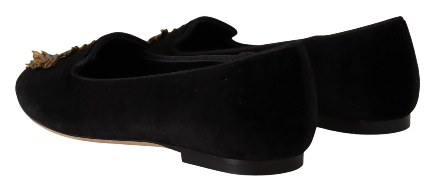 Dolce &amp; Gabbana – Schwarze Slipper mit Herz-Jesu-Patch