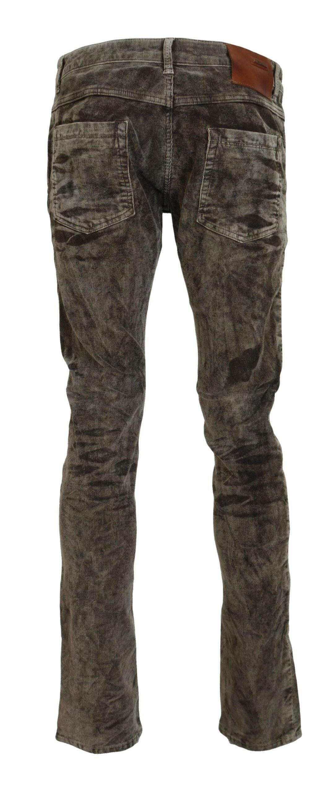 Acht Gray Washed Cotton Corduroy Slim Fit Men Jeans