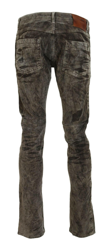 Acht Gray Washed Cotton Corduroy Slim Fit Men Jeans