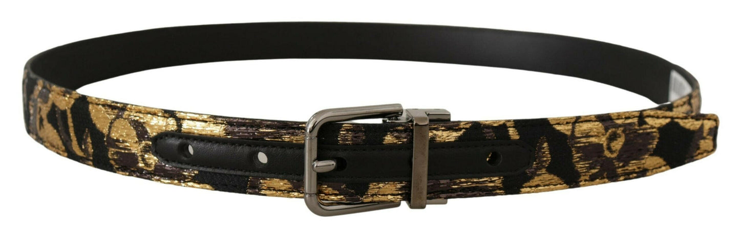 Dolce & Gabbana Multicolor Jacquard Leather Logo Metal Buckle Belt