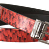 Dolce & Gabbana Red Herringbone Leather Gray Tone Buckle Belt