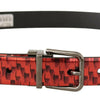Dolce & Gabbana Red Herringbone Leather Gray Tone Buckle Belt