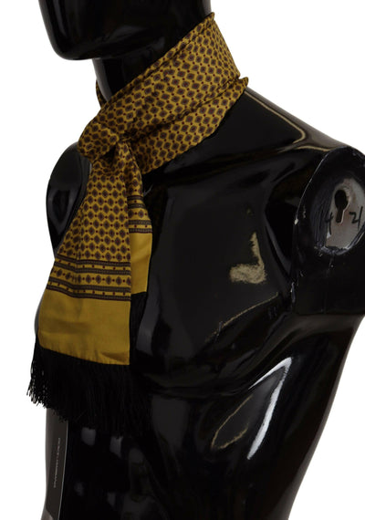 Dolce & Gabbana Yellow Patterned Silk Neck Wrap Fringe Scarf