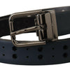 Dolce & Gabbana Blue Perforated Skinny Leather Metal Buckle Belt
