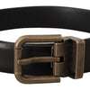 Dolce & Gabbana Black Calf Leather Brushed Brass Box Buckle Belt