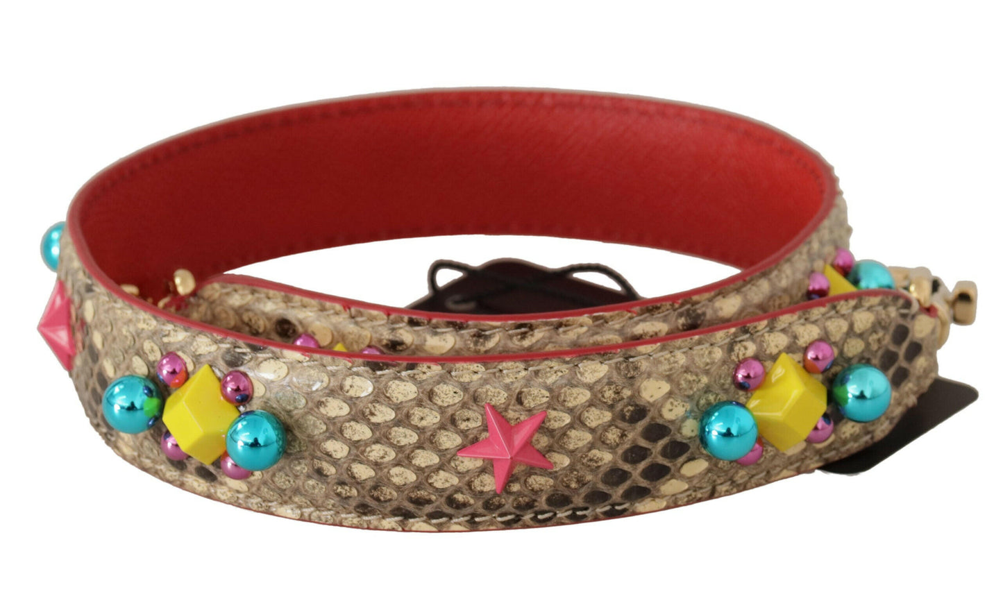 Dolce &amp; Gabbana Schultergurt aus beigefarbenem Pythonleder mit Kristallen