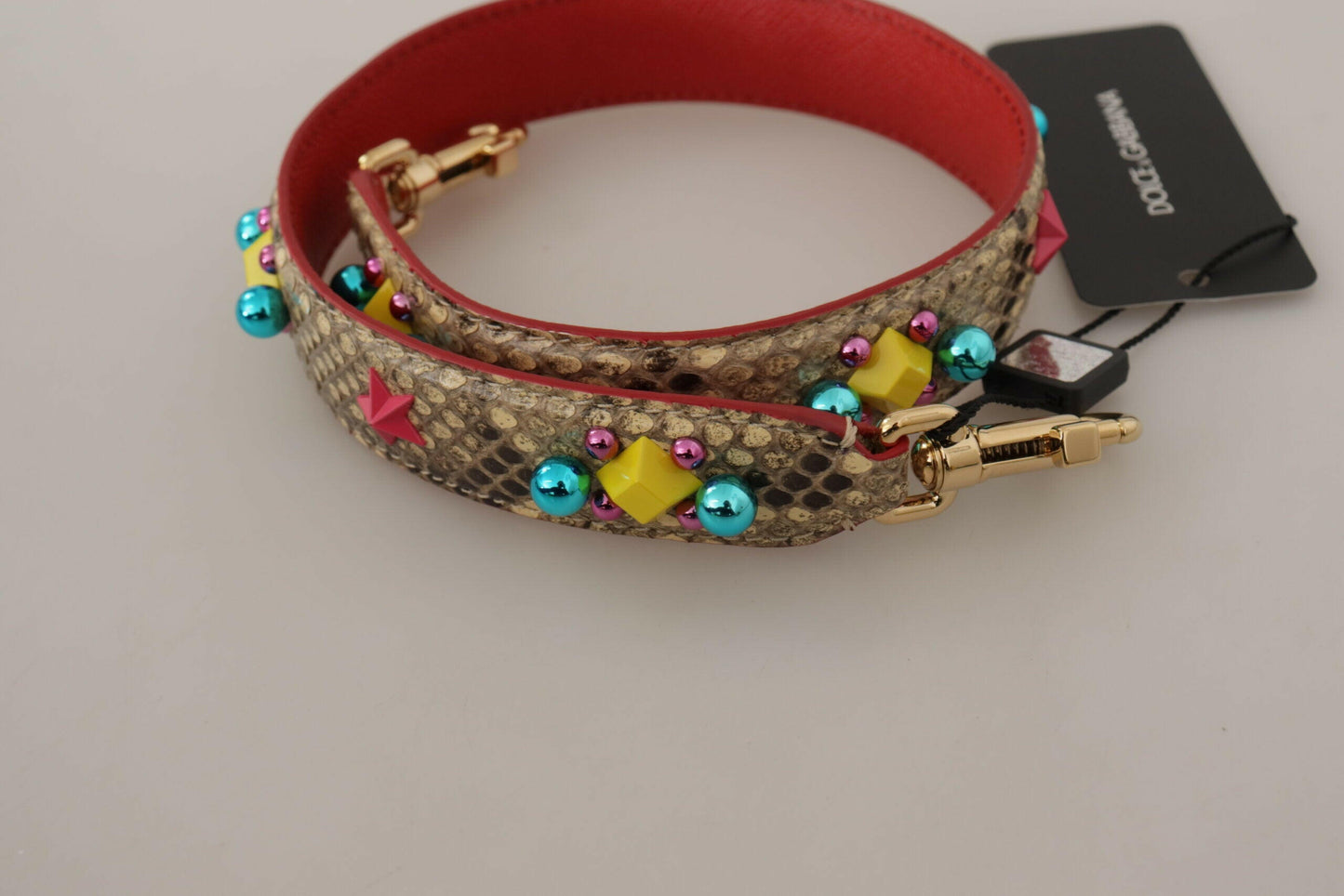 Dolce &amp; Gabbana Schultergurt aus beigefarbenem Pythonleder mit Kristallen