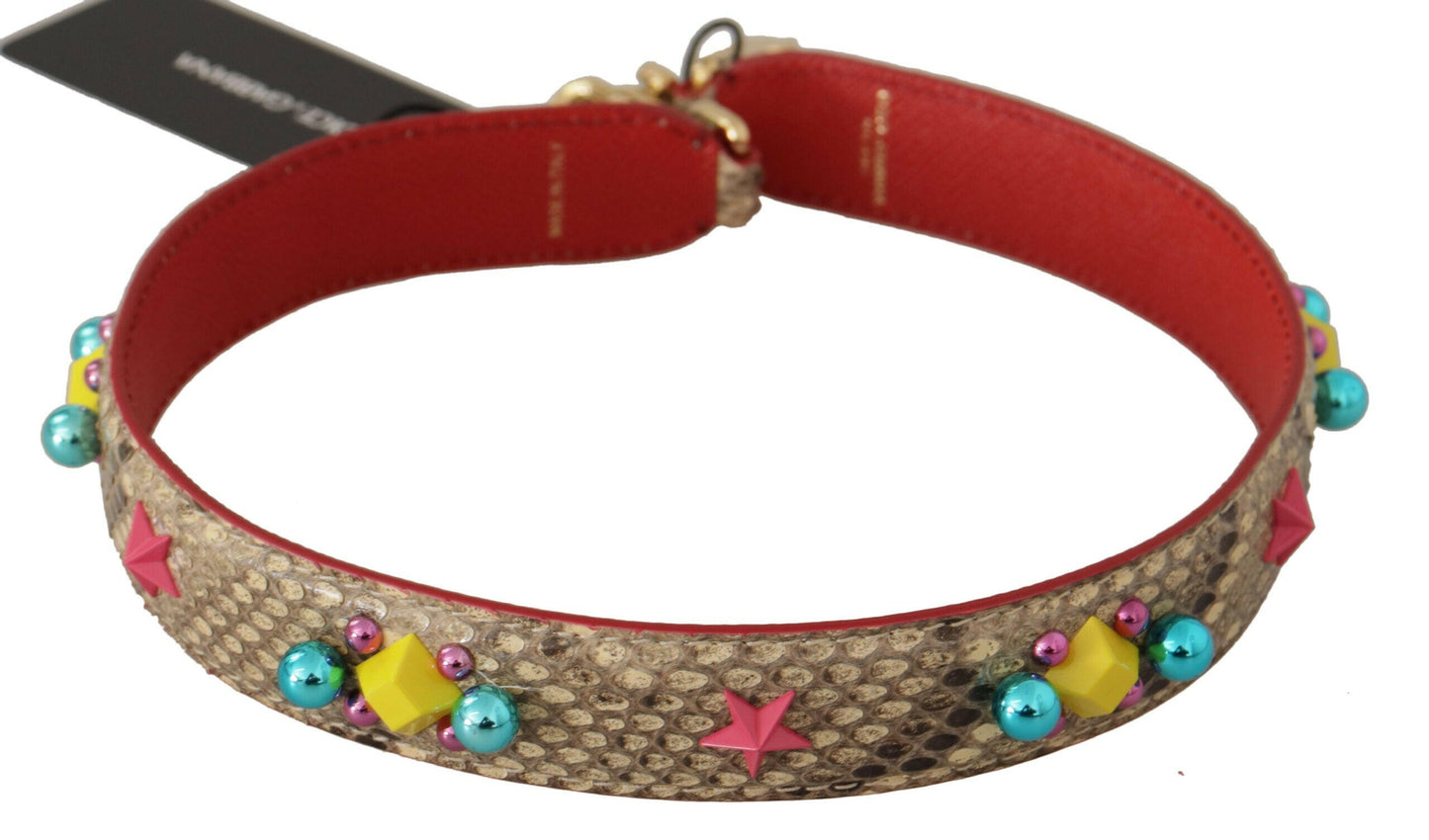 Dolce &amp; Gabbana Schultergurt aus beigefarbenem Pythonleder mit Kristallen