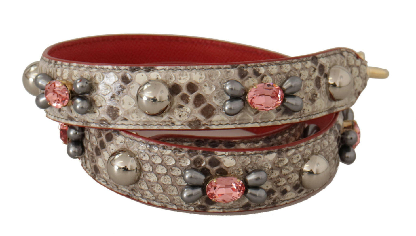 Dolce &amp; Gabbana Beigefarbener Schultergurt aus exotischem Leder mit Nieten