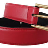 Dolce & Gabbana Red Calf Leather Gold Tone Logo Metal Buckle Belt