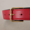 Dolce & Gabbana Red Calf Leather Gold Tone Logo Metal Buckle Belt