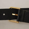 Dolce & Gabbana Black Calf Leather Gold Tone Logo Metal Buckle Belt