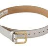Dolce & Gabbana Silver Leather Gold Tone Logo Metal Buckle Belt