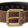 Dolce & Gabbana Light Brown Velvet Gold Tone Logo Metal Buckle Belt