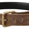 Dolce & Gabbana Light Brown Velvet Gold Tone Logo Metal Buckle Belt