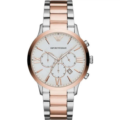 Emporio Armani Silver and Bronze Steel Chronograph Watch