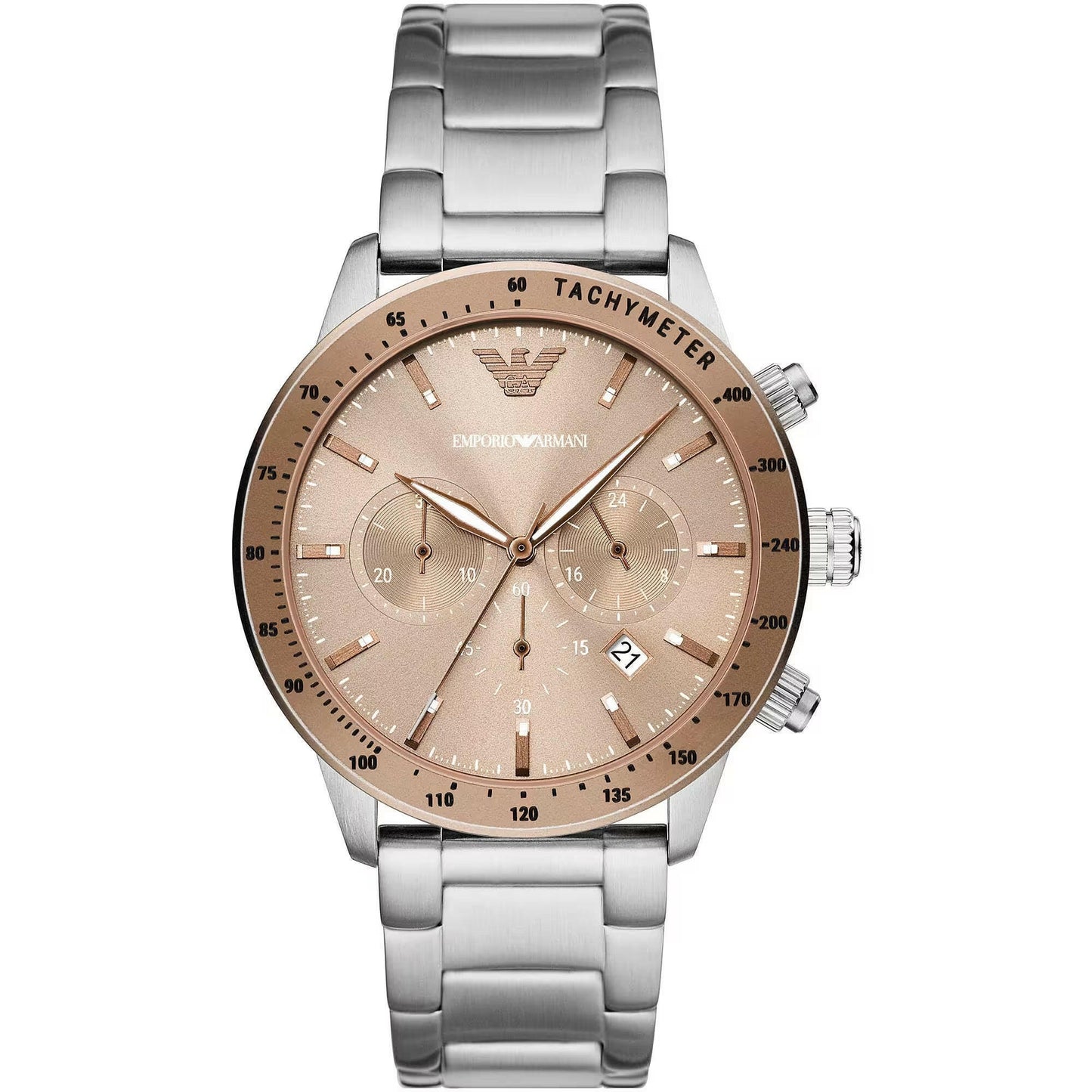 Emporio Armani Bronze and Silver Steel Chronograph Watch