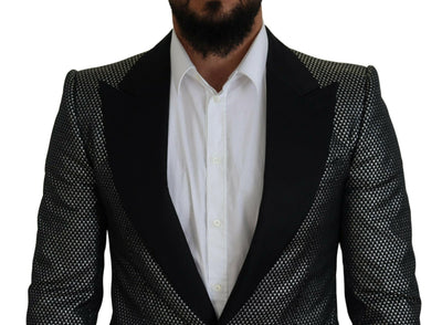 Dolce & Gabbana Black Silver Jacquard Slim Fit Jacket Blazer