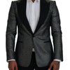 Dolce & Gabbana Black Silver Jacquard Slim Fit Jacket Blazer