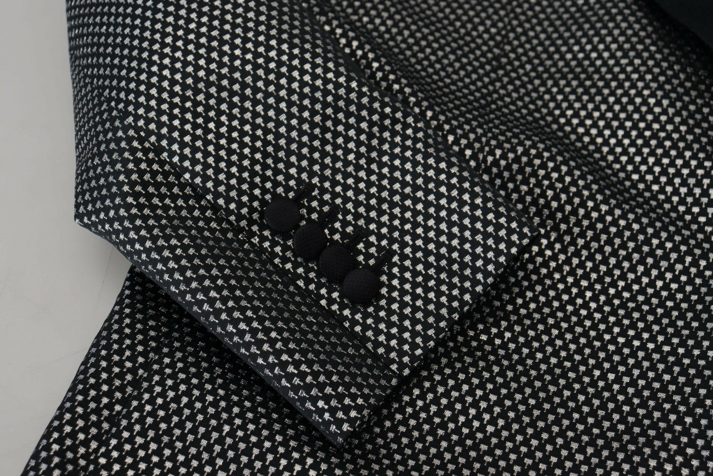 Dolce & Gabbana Black Silver Jacquard Slim Fit Jacket Blazer