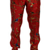 Dolce & Gabbana Red Silk Bird Print Dress Pants