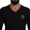 Dolce & Gabbana Gray Cashmere V-neck Gold Heart Sweater