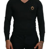 Dolce & Gabbana Gray Cashmere V-neck Gold Heart Sweater