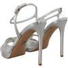 Prada Silver Leather Sandals Ankle Strap Heels Stiletto