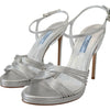 Prada Silver Leather Sandals Ankle Strap Heels Stiletto