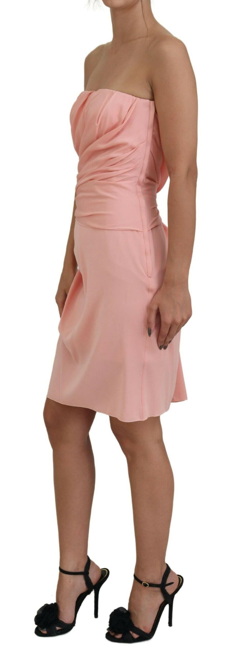 Dolce &amp; Gabbana – Trägerloses Etuikleid aus Stretch-Seide in Rosa