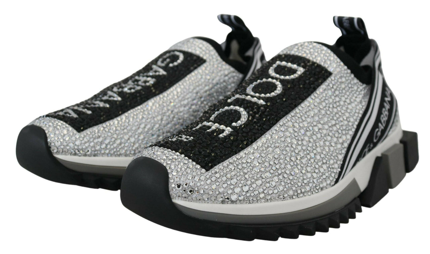 Dolce & Gabbana Silver Rhinestones Sorrento Sneakers Shoes