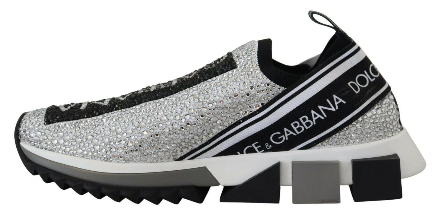 Dolce & Gabbana Silver Rhinestones Sorrento Sneakers Shoes