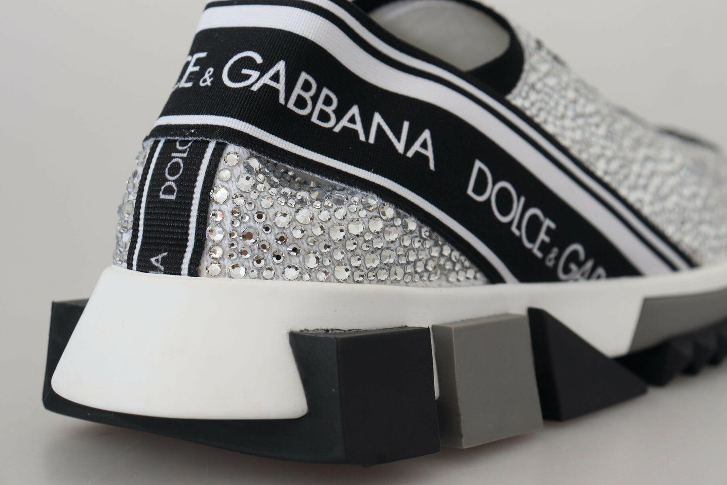 Dolce & Gabbana Silver Rhinestones Sorrento Sneakers Shoes