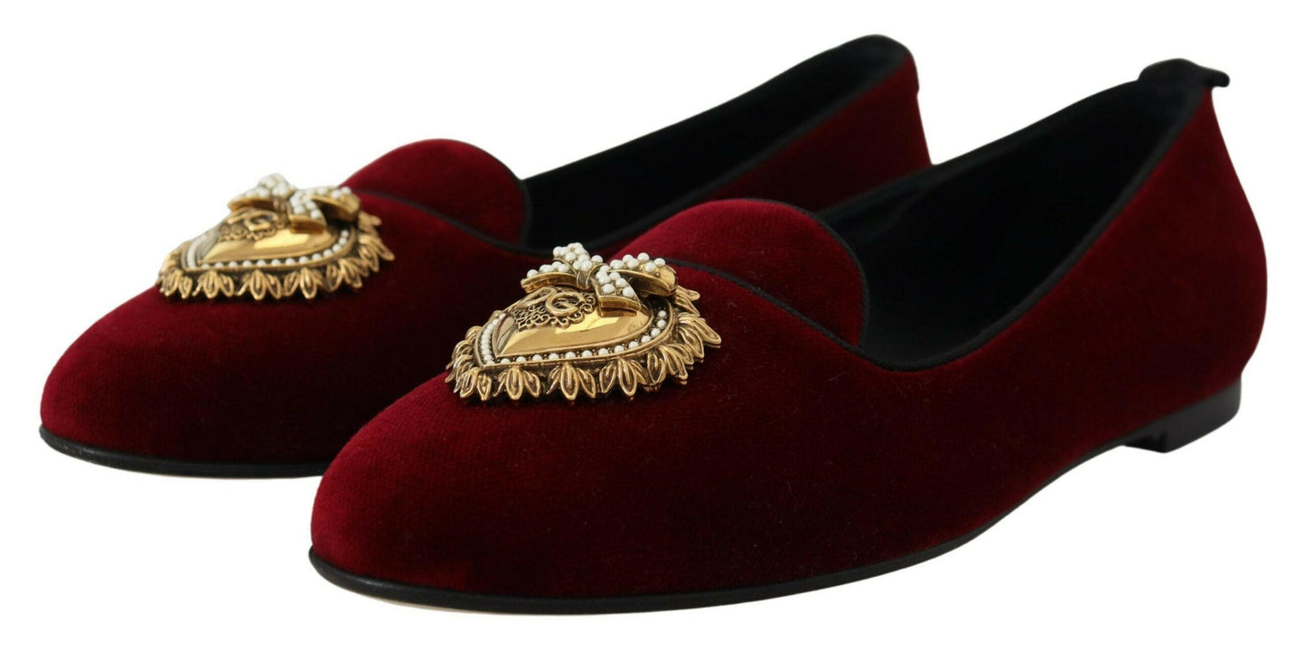 Mocassins Dolce &amp; Gabbana en velours bordeaux Devotion