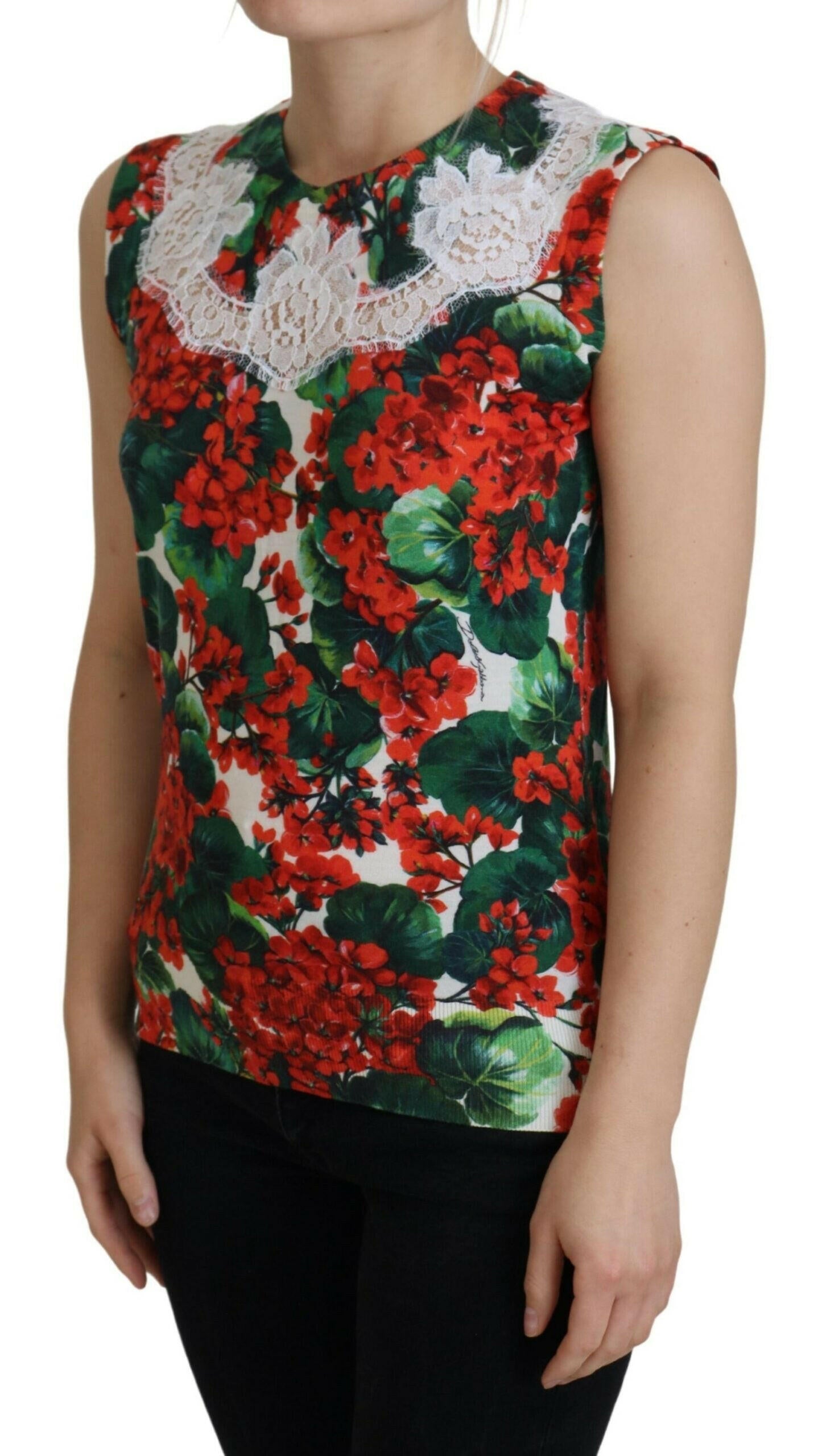 Dolce &amp; Gabbana – Weißes Tanktop aus geblümter Wollspitze