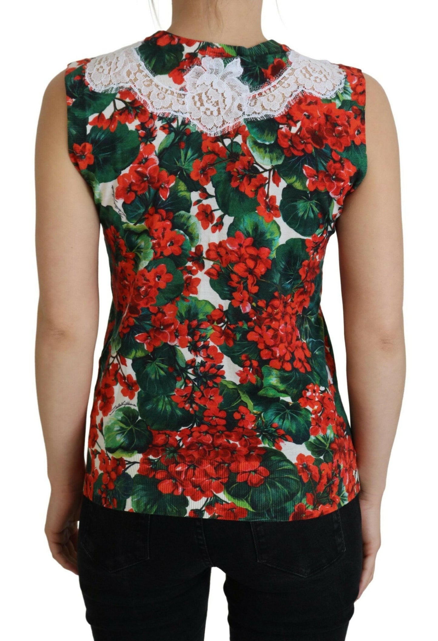Dolce &amp; Gabbana – Weißes Tanktop aus geblümter Wollspitze