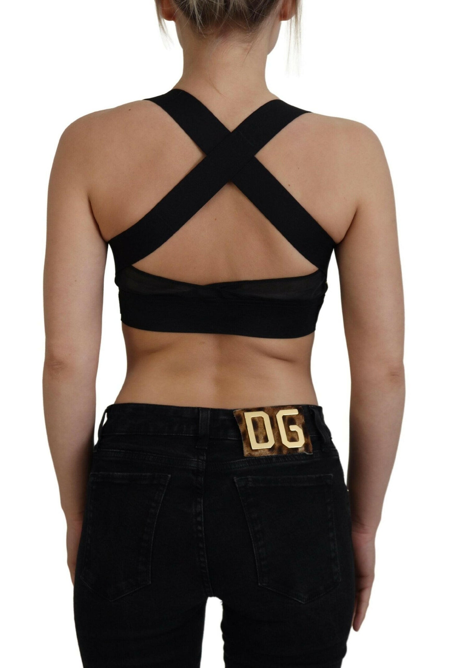 Dolce &amp; Gabbana – Ärmelloses, kurzes Bustier-Top in Schwarz und Gold