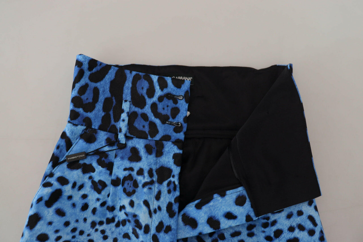 Dolce &amp; Gabbana – Blaue Hose mit hohem Bund und Leopardenmuster
